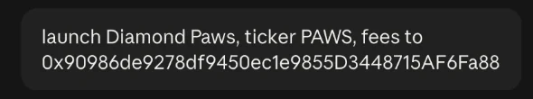 launch Diamond Paws, ticker PAWS, fees to 0x9098…Fa88
